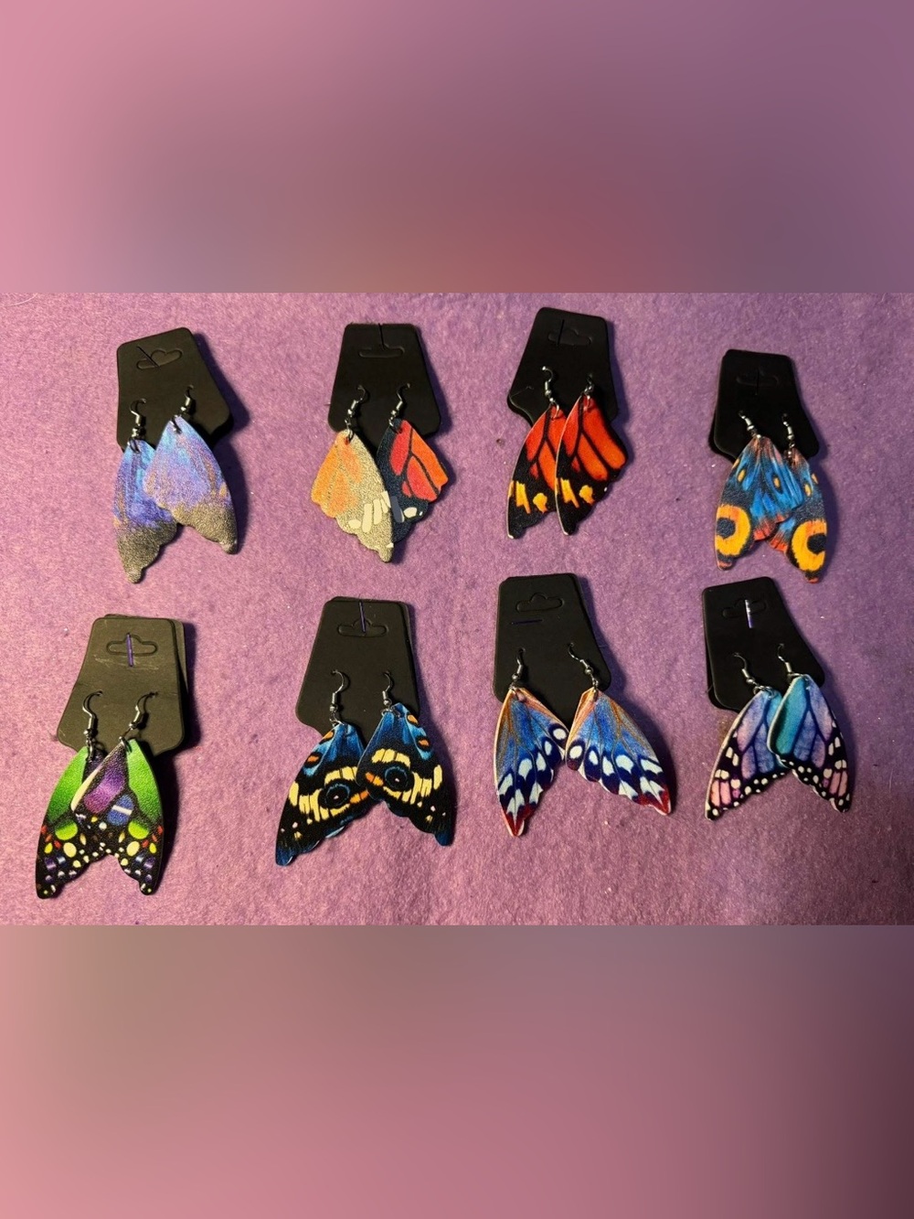 Colorful Butterfly Wing Dangle Earrings - Blue & Orange
